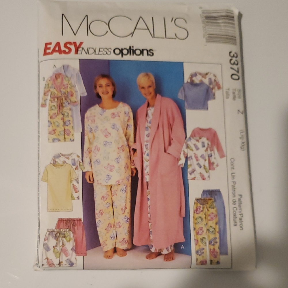 McCalls Easy ENDLESS options Robe And Pajamas Pattern 3370 Large-X-Large New